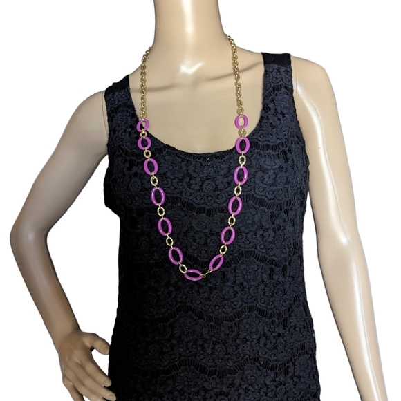 Vintage Estate Purple & Gold Long Oversize Link Chain Statement Necklace - Picture 2 of 7